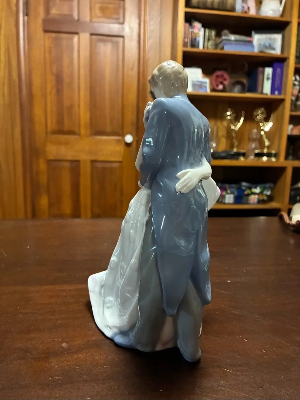 Bride and Groom Cake Topper Figurine - White and Blue Wedding Couple